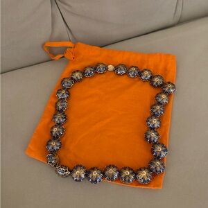 Vintage Elegant Blue and Gold Floral Necklace